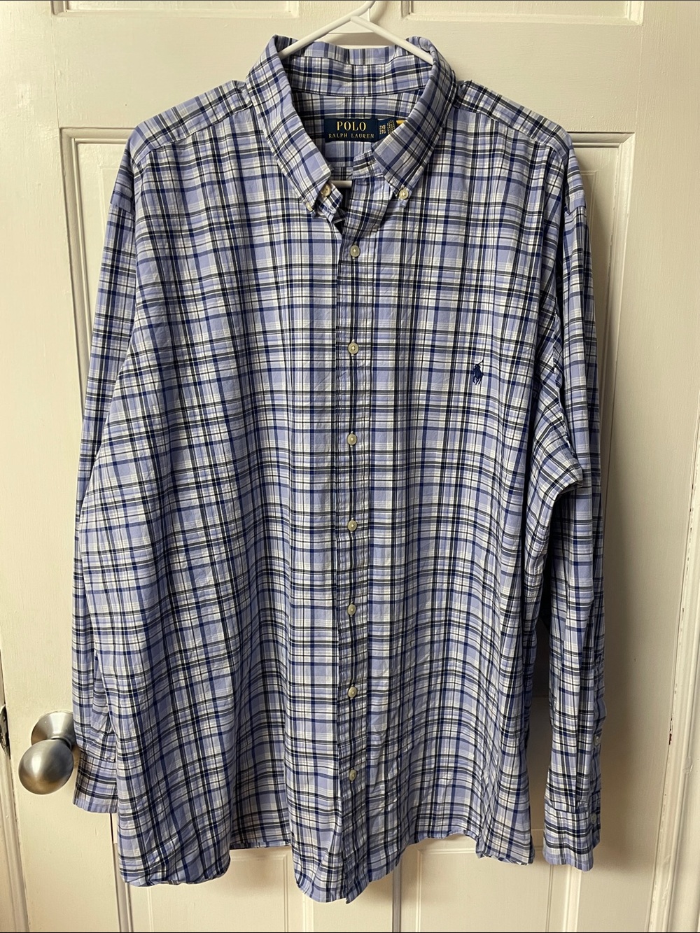 Polo by Ralph Lauren blue&white plaid button down long sleeve shirt men’s 2XL